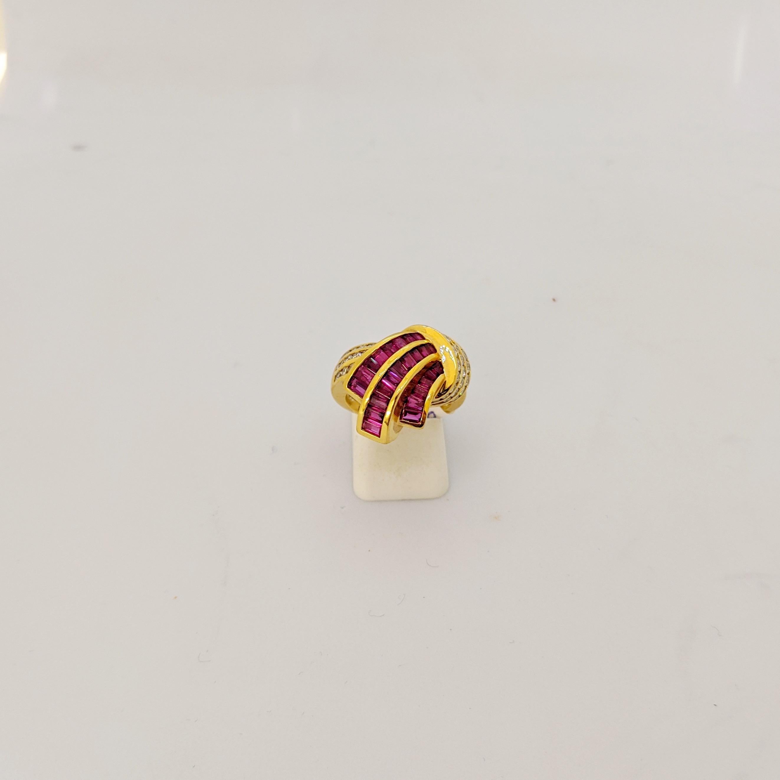Charles Krypell 18 Karat Yellow Gold Invisibly Set 2.25Ct. Ruby and Diamond Ring For Sale 3