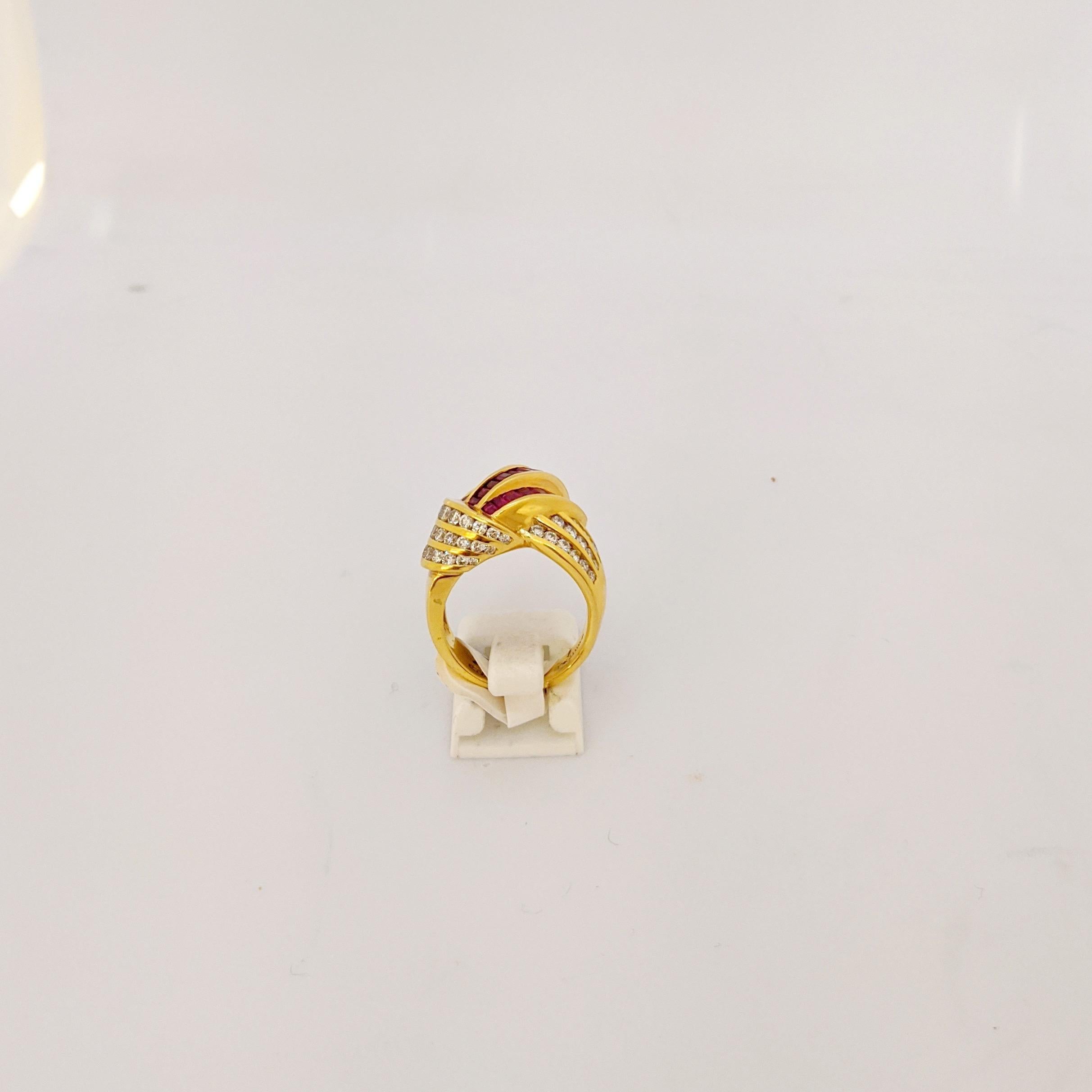 Charles Krypell 18 Karat Yellow Gold Invisibly Set 2.25Ct. Ruby and Diamond Ring For Sale 1