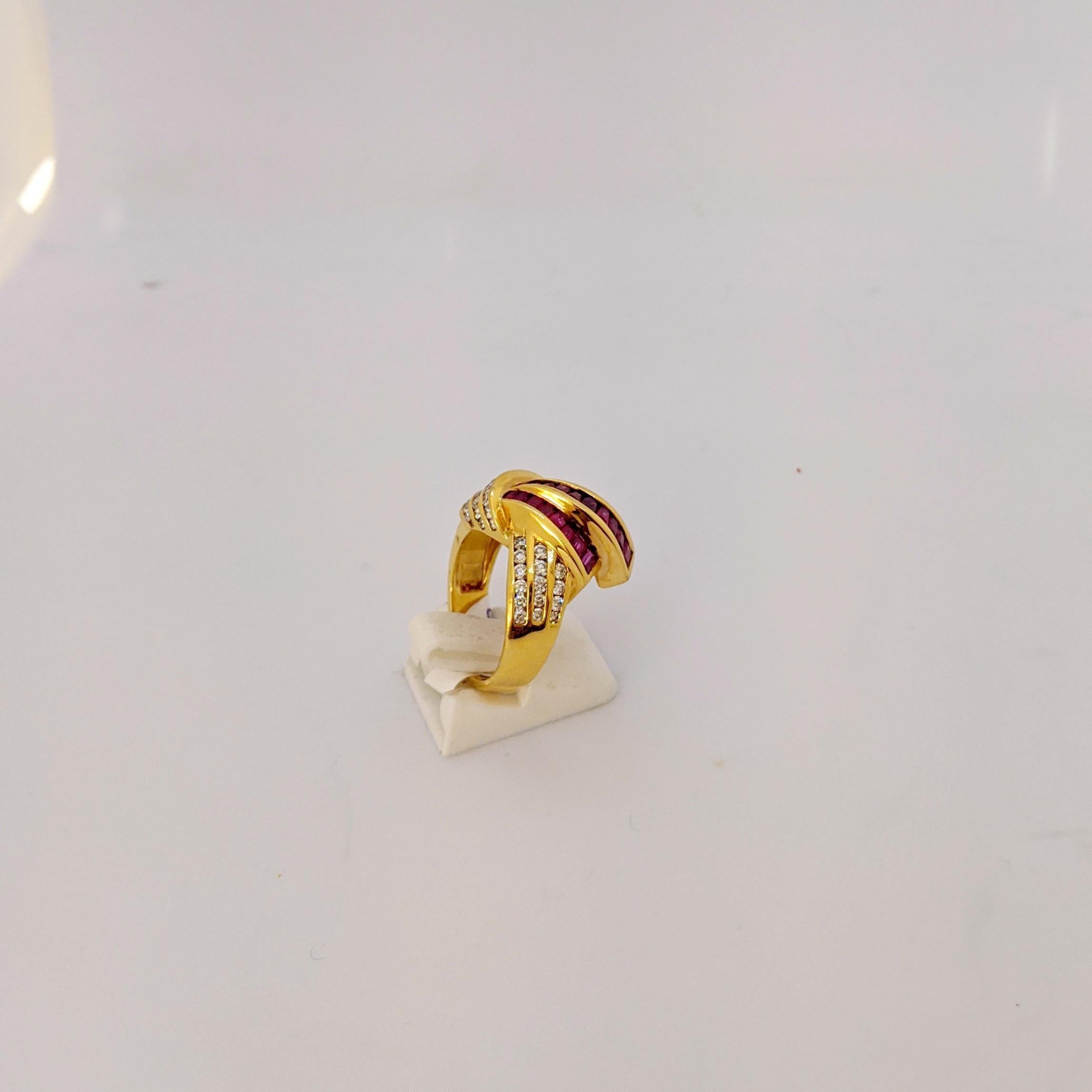 Charles Krypell 18 Karat Yellow Gold Invisibly Set 2.25Ct. Ruby and Diamond Ring For Sale 2