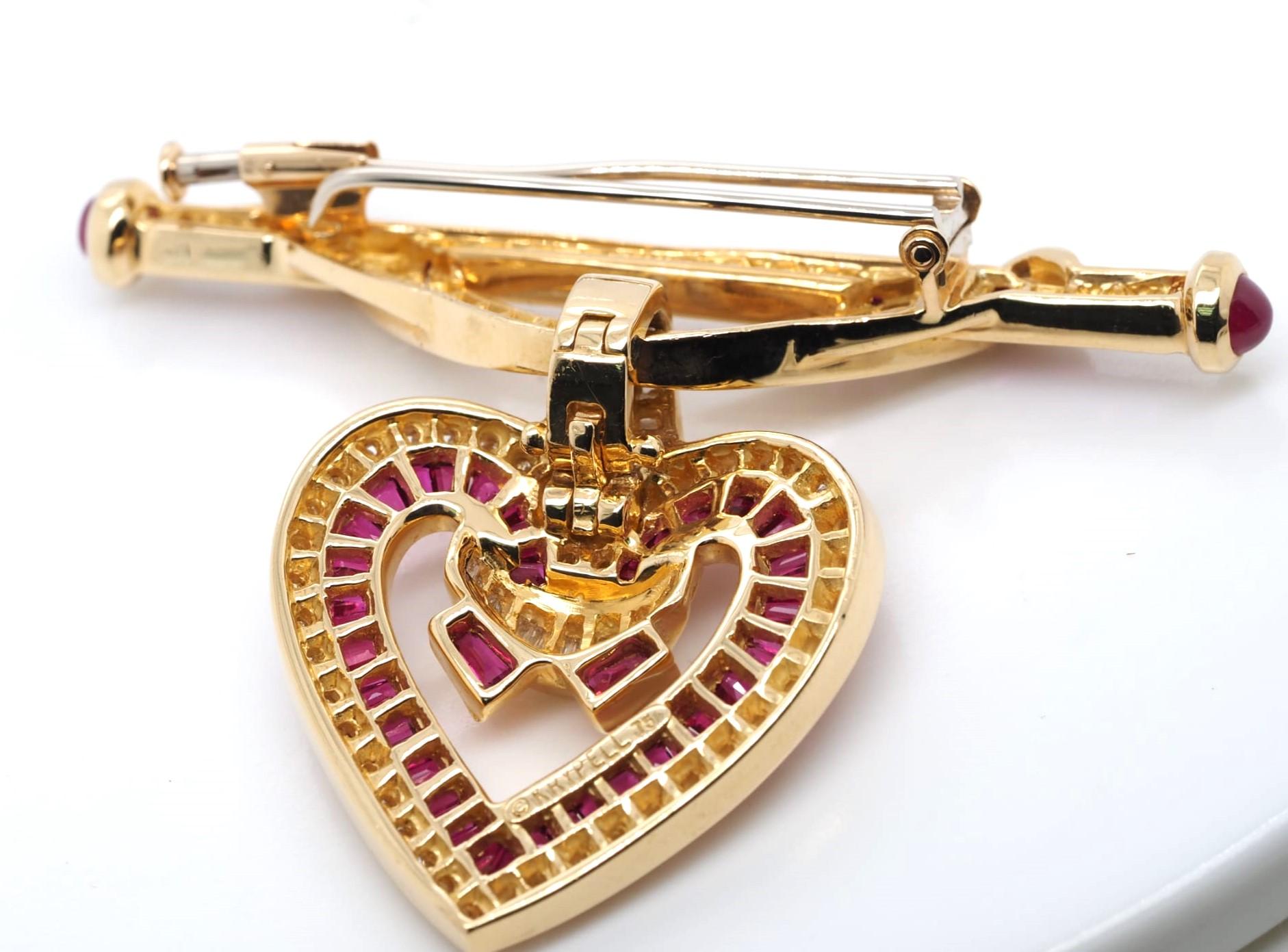 Women's or Men's Charles Krypell 18KT Gold 3.2 Ct Ruby 2.67 Ct Diamond Pendant Brooch Pin For Sale