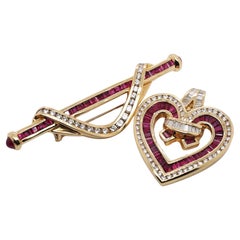 Retro Charles Krypell 18KT Gold 3.2 Ct Ruby 2.67 Ct Diamond Pendant Brooch Pin