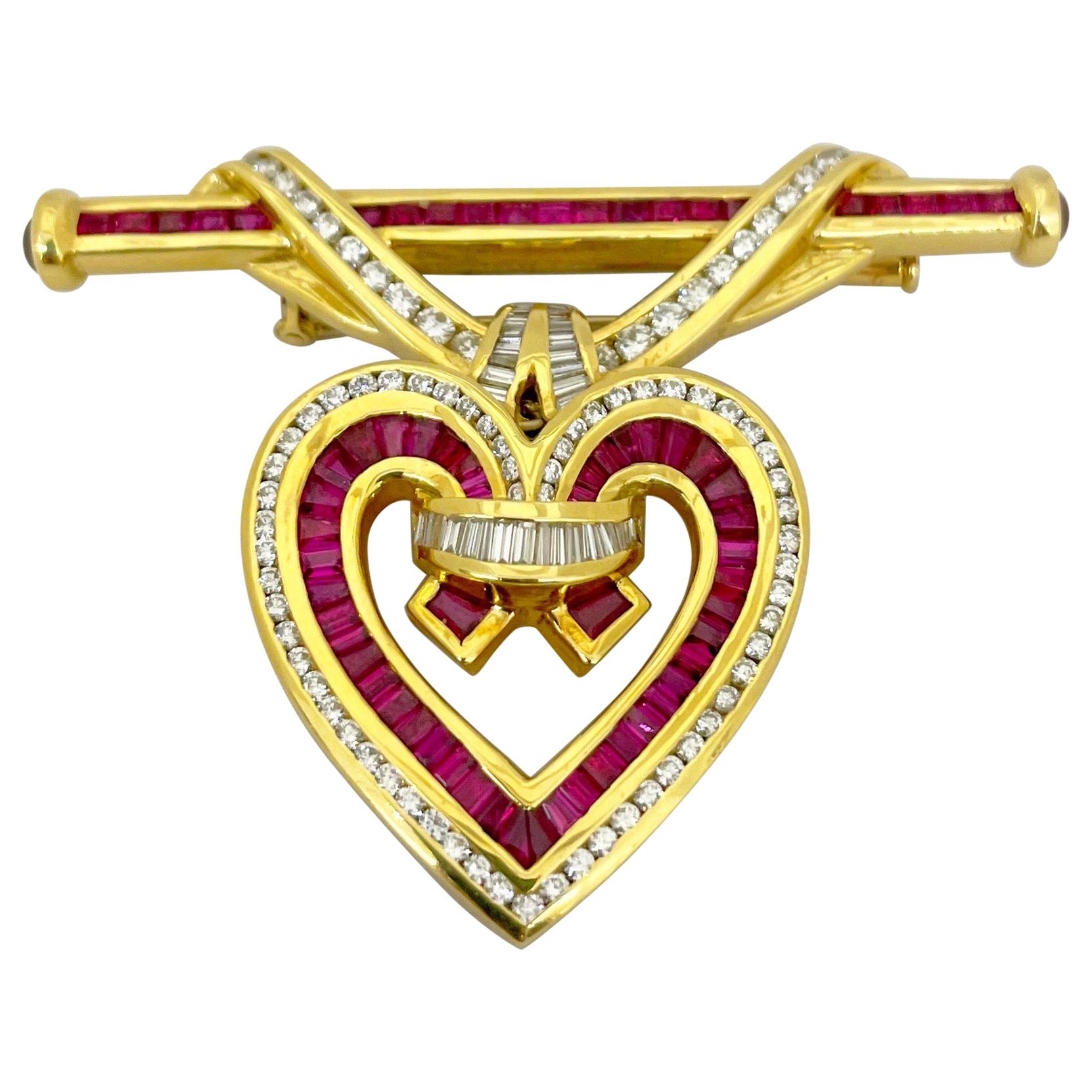 Charles Krypell 18KT Gold 6.17 Carat Ruby, 2.67 Carat Diamond Pendant /Brooch For Sale