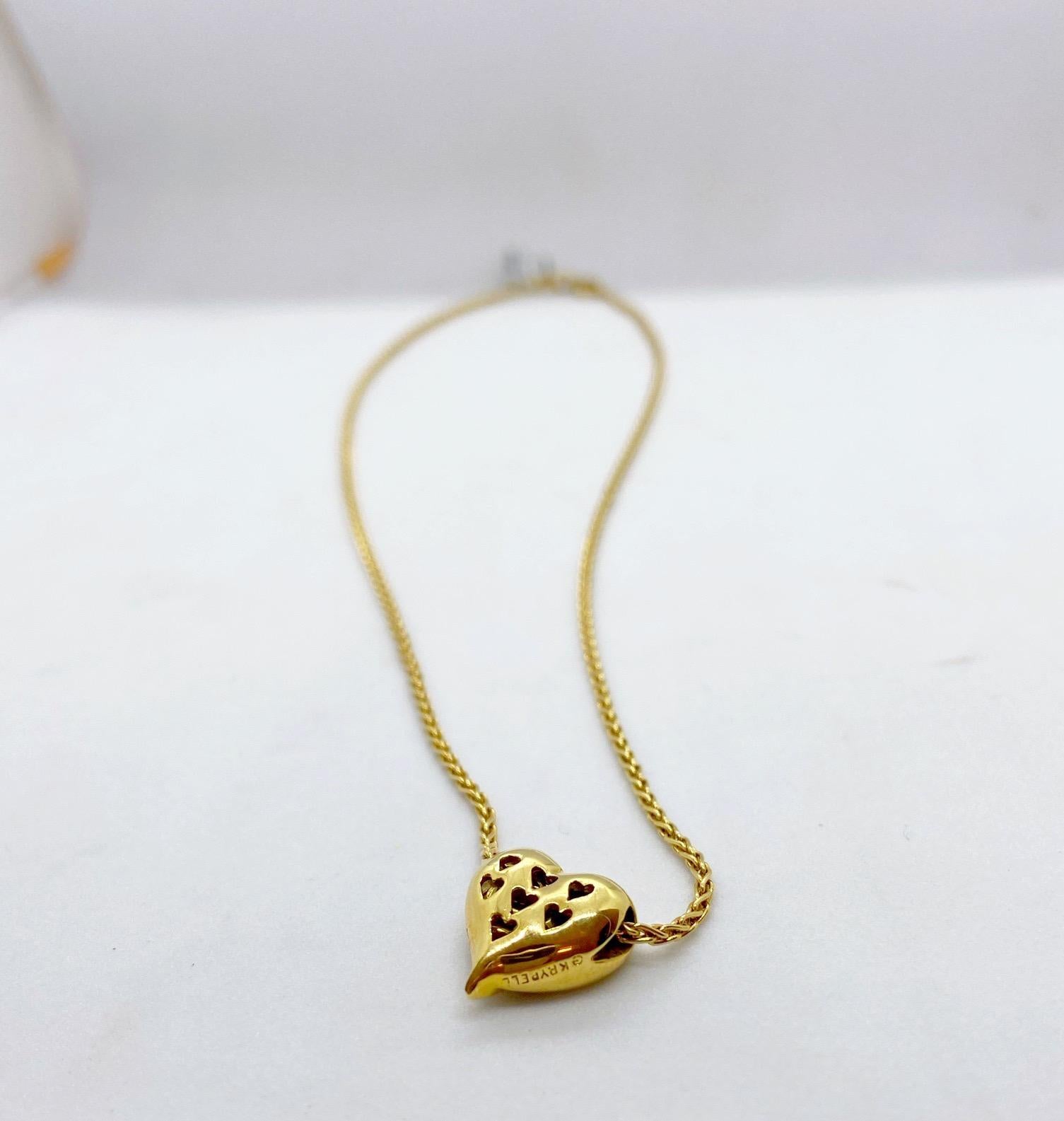 Charles Krypell 18 Karat Yellow Gold 1.22 Carat Ruby Heart Pendant In New Condition For Sale In New York, NY