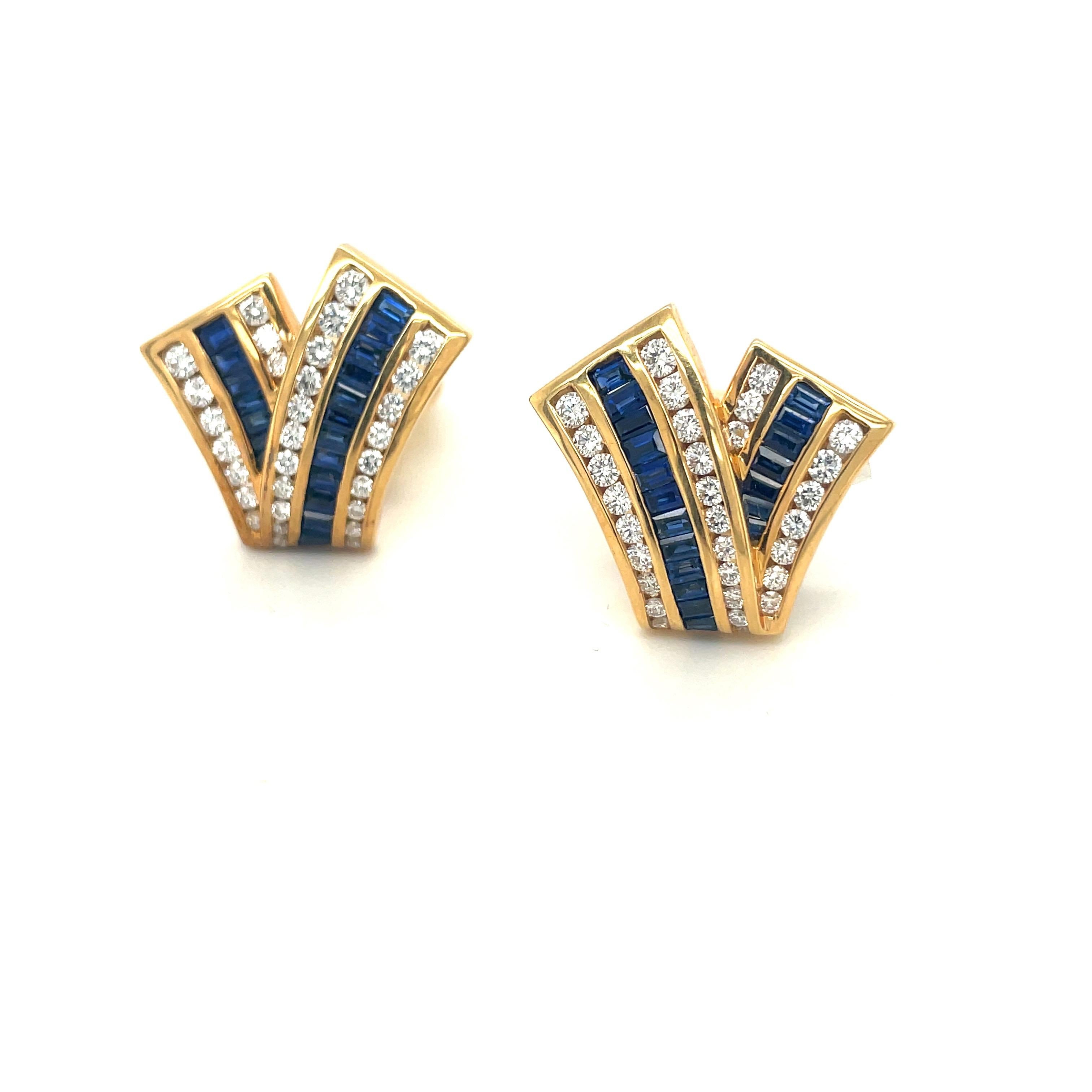 Charles Krypell Jewelry is a New York Based fine jewelry brand that became internationally known for its exquisite use of color, novel designs, and outstanding craftsmanship. 
Set in 18 karat yellow gold, these earrings are designed as a free