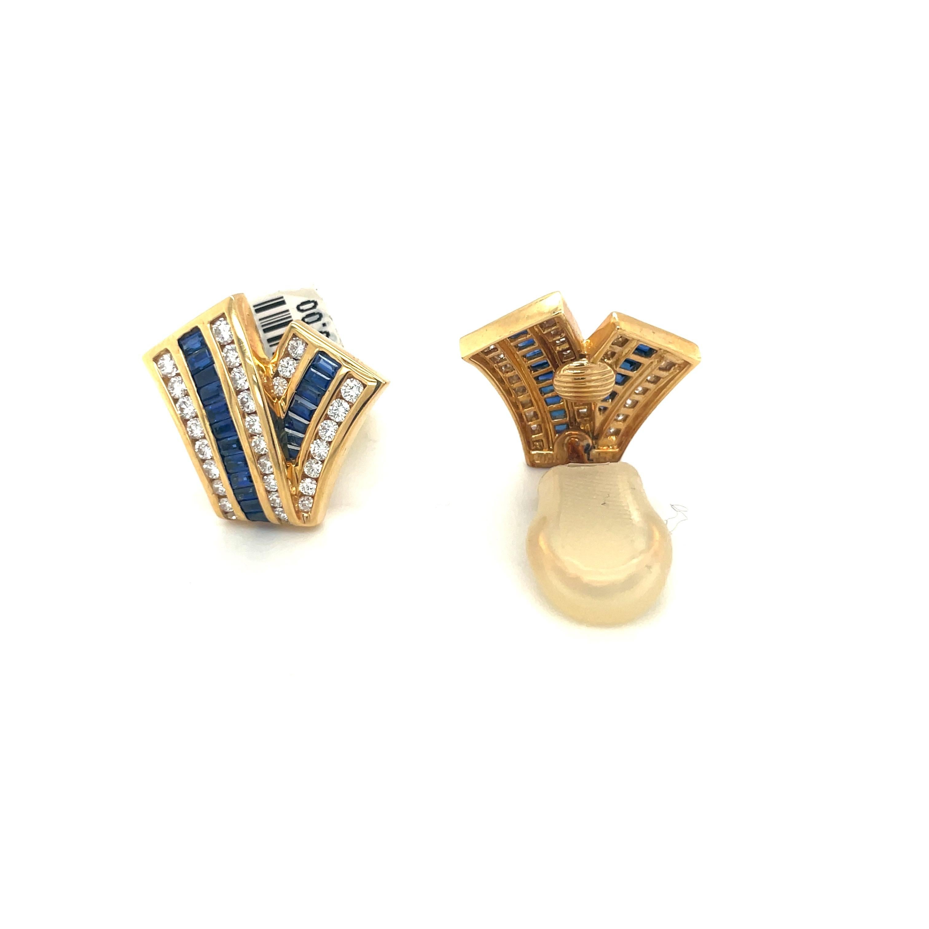 Women's or Men's Charles Krypell 18KT Yellow Gold 1.97Ct Blue Sapphire 1.23Ct. Diamond Earrings For Sale