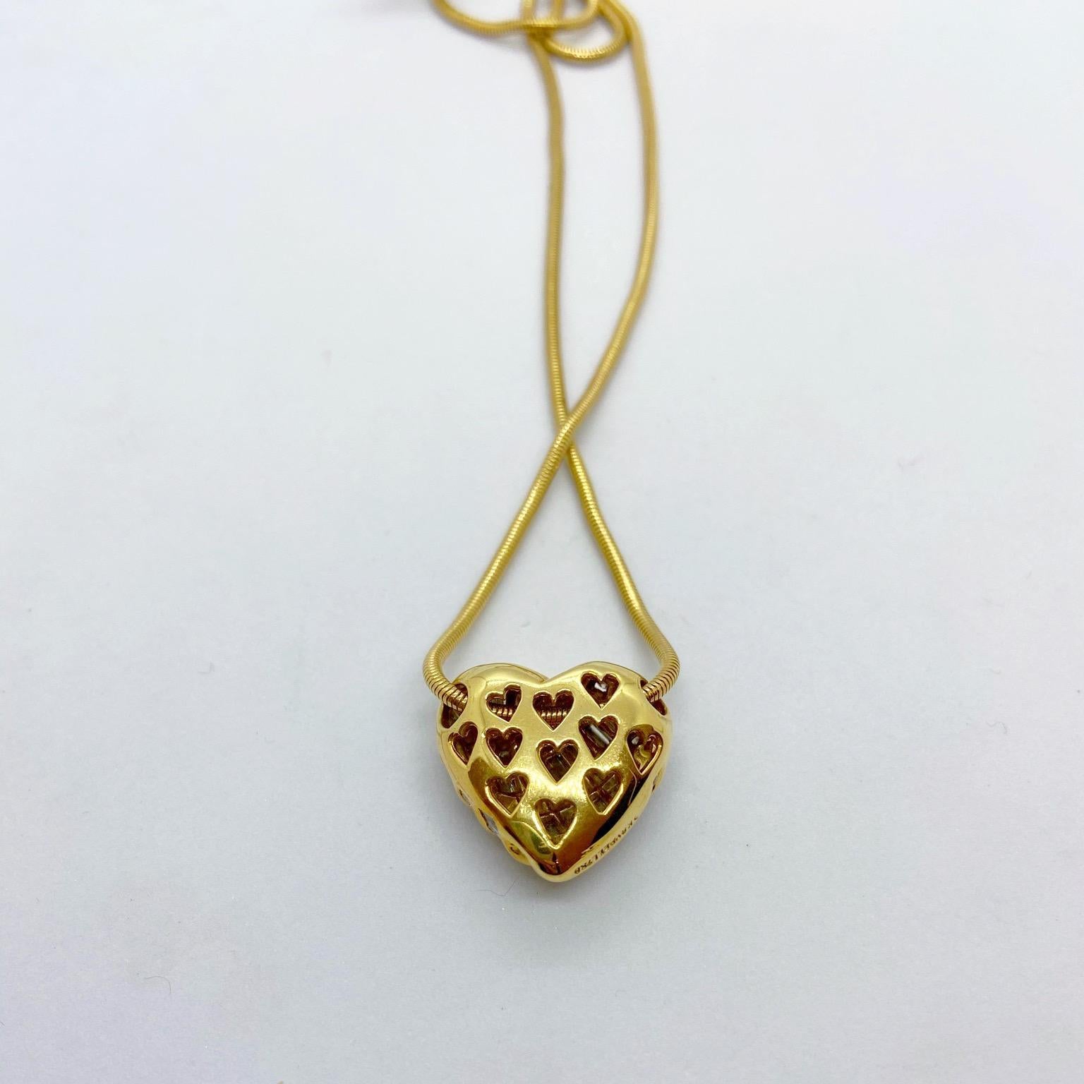 Baguette Cut Charles Krypell 18 Karat Yellow Gold, 2.21 Carat Diamond Heart Pendant For Sale