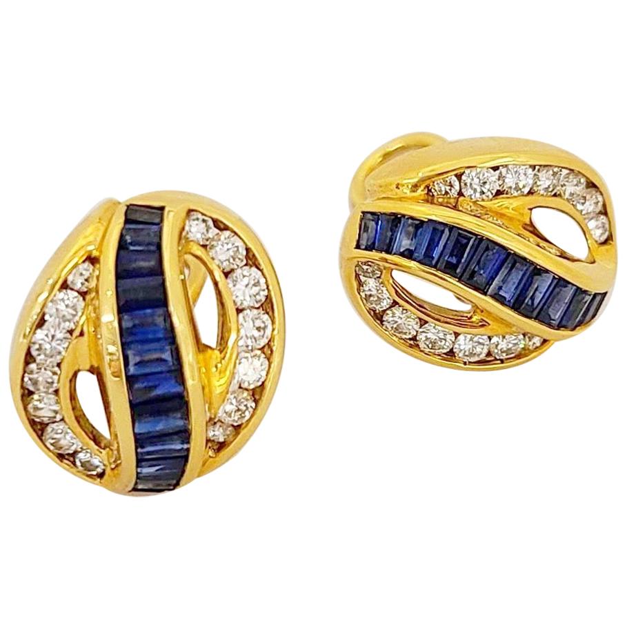 Charles Krypell 18KT Yellow Gold 2.30 Carat Sapphire and 1.16ct Diamond Earrings For Sale