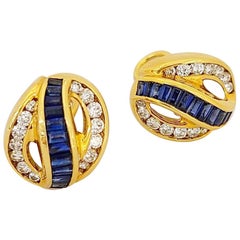 Vintage Charles Krypell 18KT Yellow Gold 2.30 Carat Sapphire and 1.16ct Diamond Earrings