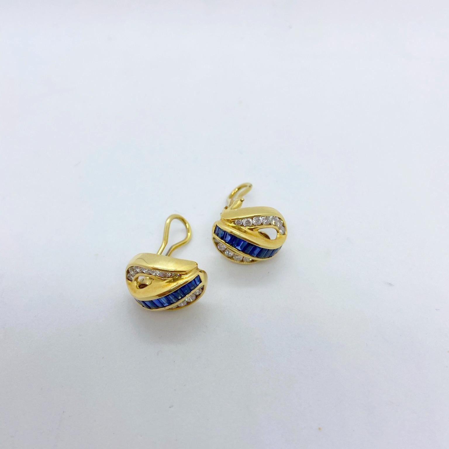 Charles Krypell 18KT Yellow Gold 2.30 Carat Sapphire and 1.16ct Diamond Earrings For Sale 2