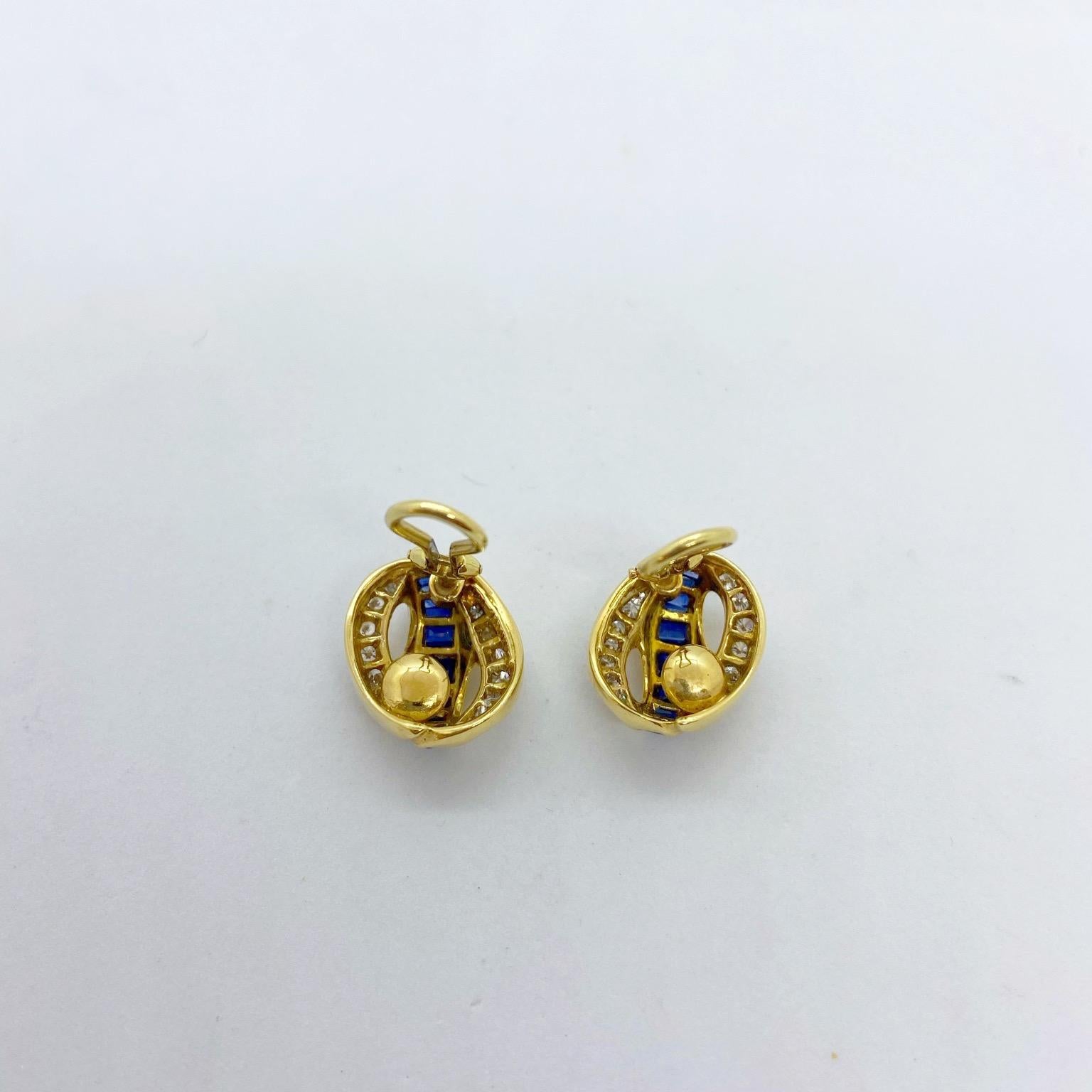 Charles Krypell 18KT Yellow Gold 2.30 Carat Sapphire and 1.16ct Diamond Earrings For Sale 3