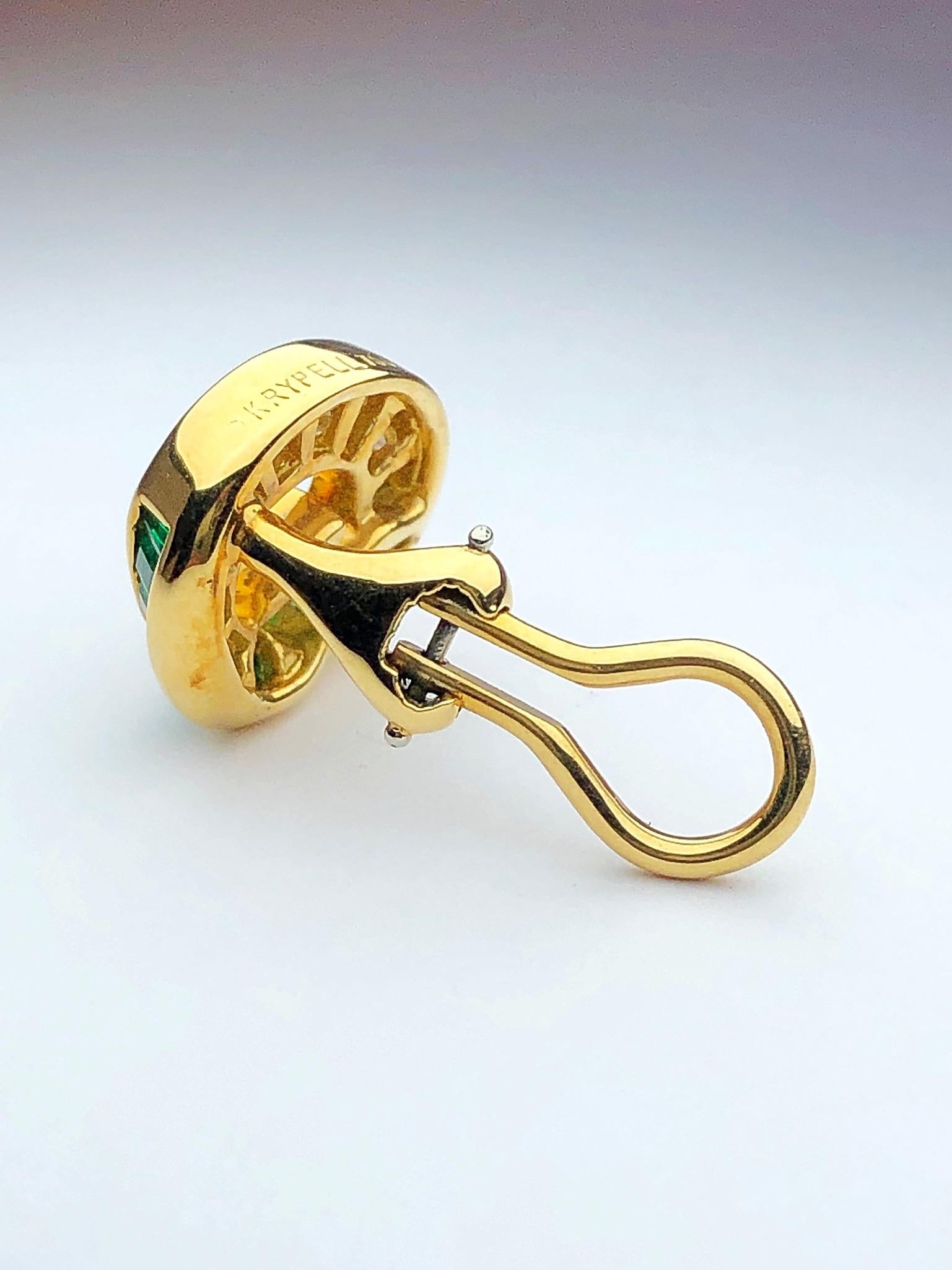 Charles Krypell Boucles d'oreilles en or jaune 18 carats avec 1,01 carat Émeraudes et diamants de 0,68 carat Neuf - En vente à New York, NY
