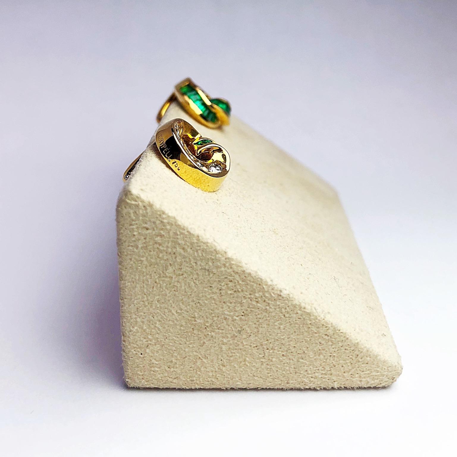 Charles Krypell Boucles d'oreilles en or jaune 18 carats avec 1,01 carat Émeraudes et diamants de 0,68 carat Unisexe en vente