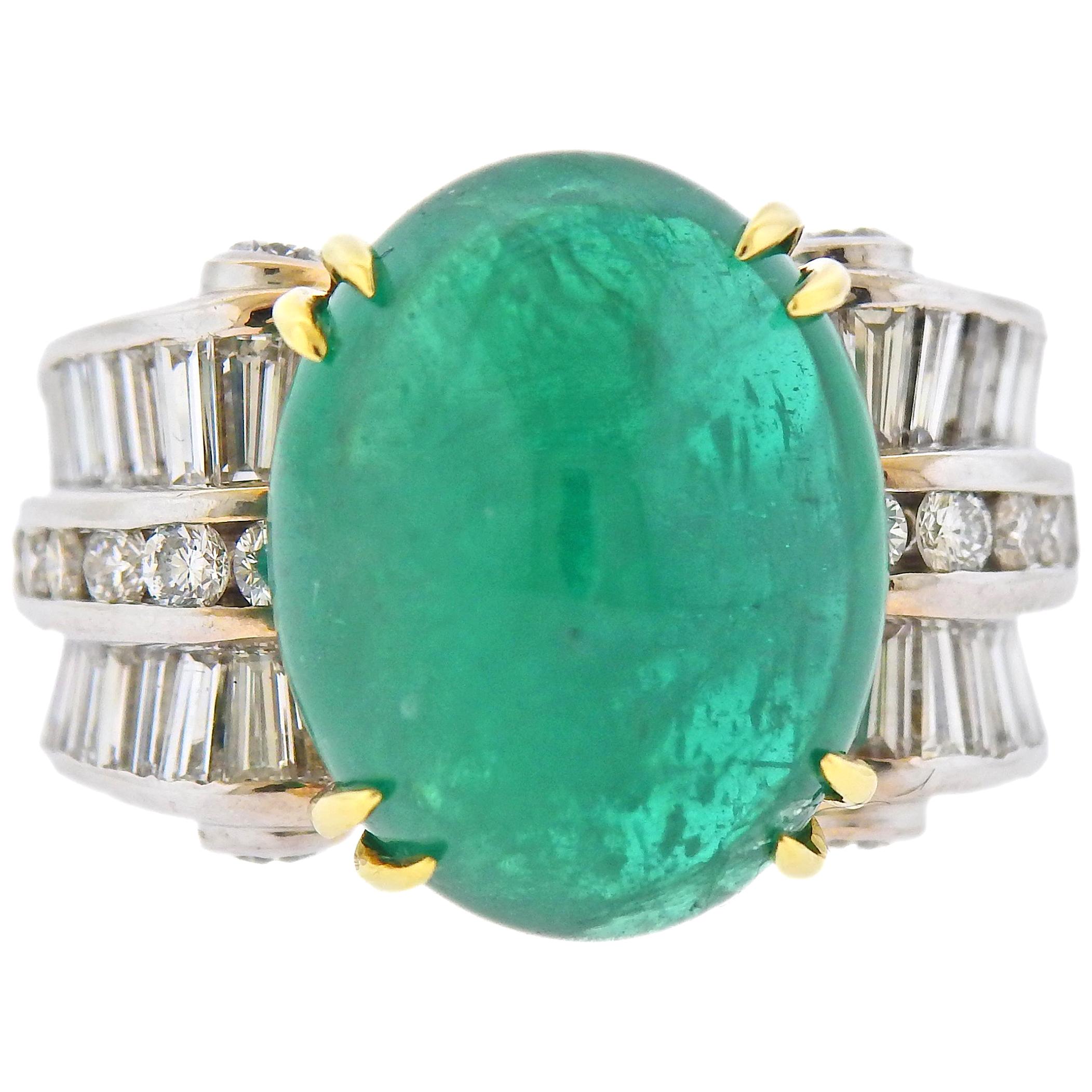 Charles Krypell 20 Carat Emerald Diamond Gold Ring For Sale