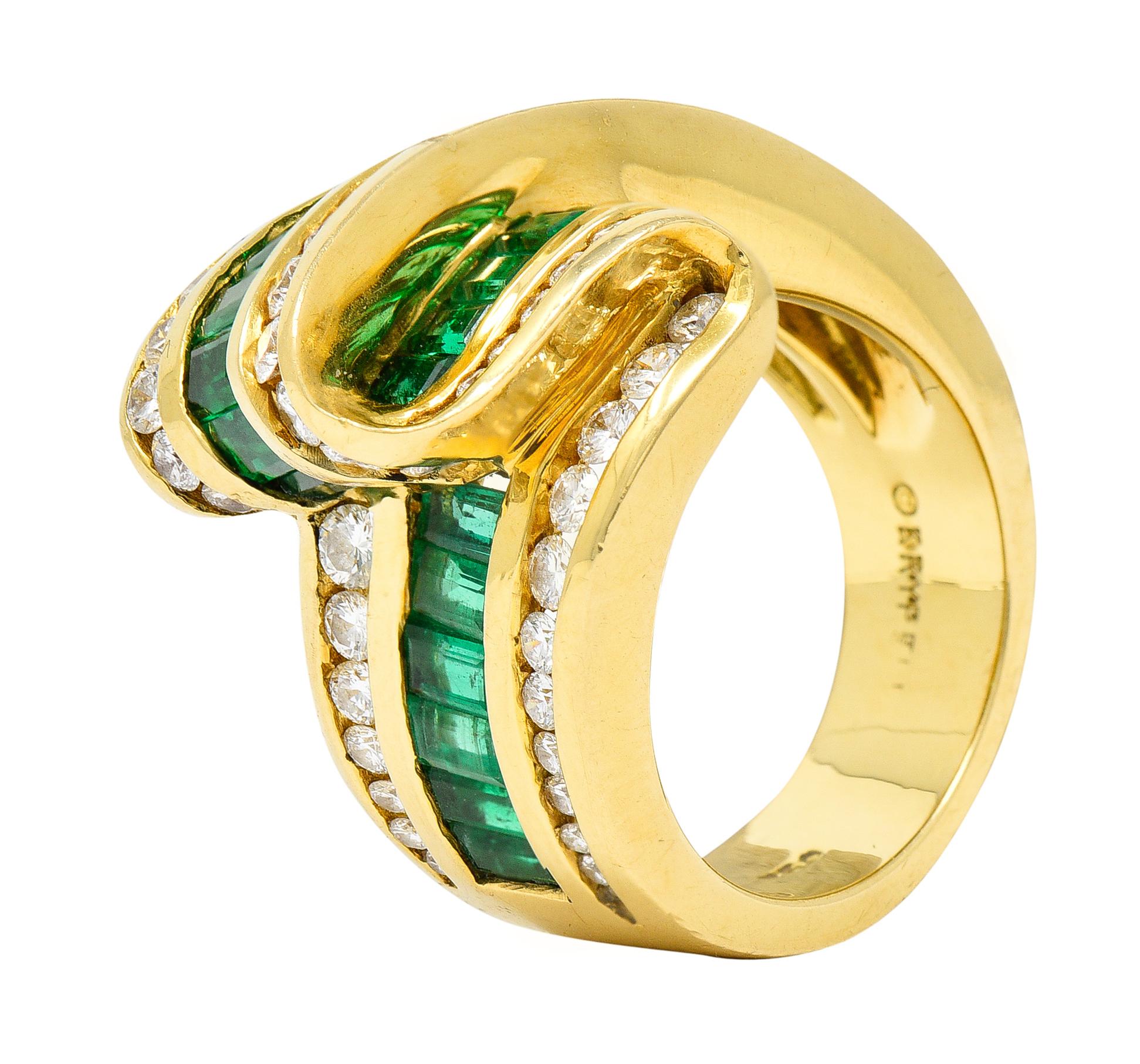 Charles Krypell Bandring, 4,00 Karat Smaragd Diamant 18 Karat Gold 3