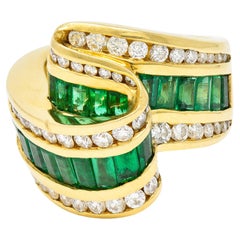 Charles Krypell 4.00 Carats Emerald Diamond 18 Karat Gold Ribbon Ring