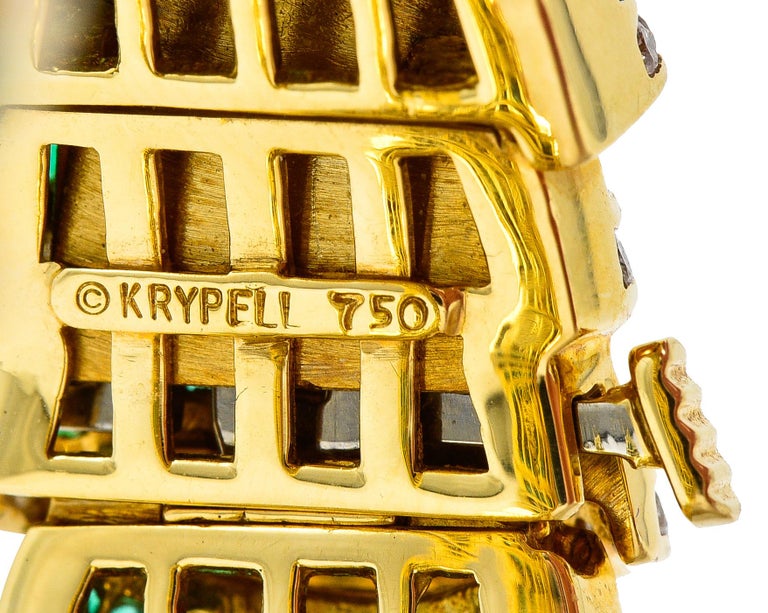 Charles Krypell 46.50 Carats Emerald Diamond 18 Karat Gold Vintage Bracelet For Sale 1