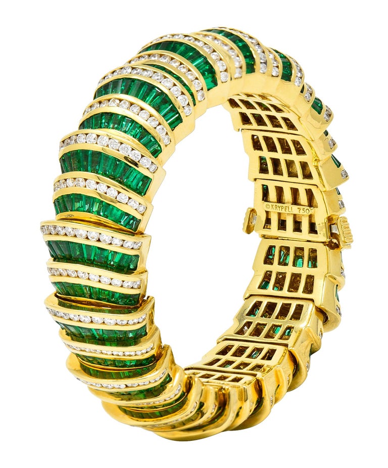 Charles Krypell 46.50 Carats Emerald Diamond 18 Karat Gold Vintage Bracelet For Sale 2