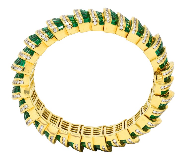Charles Krypell 46.50 Carats Emerald Diamond 18 Karat Gold Vintage Bracelet For Sale 3
