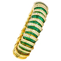 Charles Krypell 46.50 Carats Emerald Diamond 18 Karat Gold Vintage Bracelet