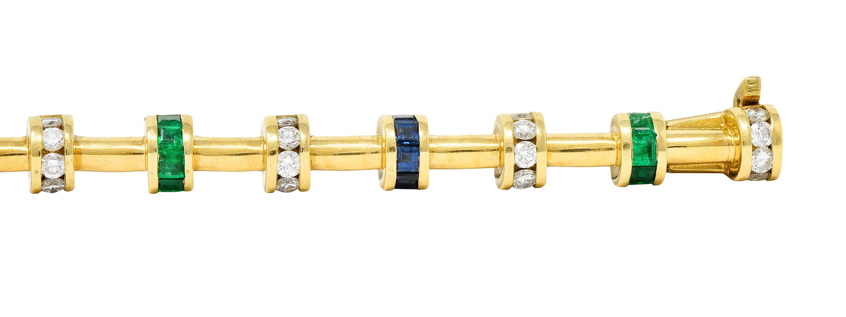 Charles Krypell 5.50 Carats Diamond Sapphire Emerald 18 Karat Gold Link Bracelet 2