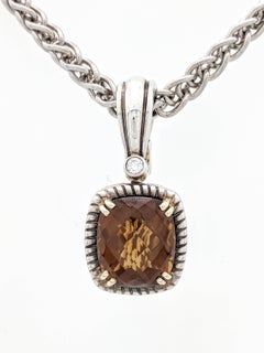 Charles Krypell 925 and 14 Karat Gold Citrine and Diamond Pendant Necklace