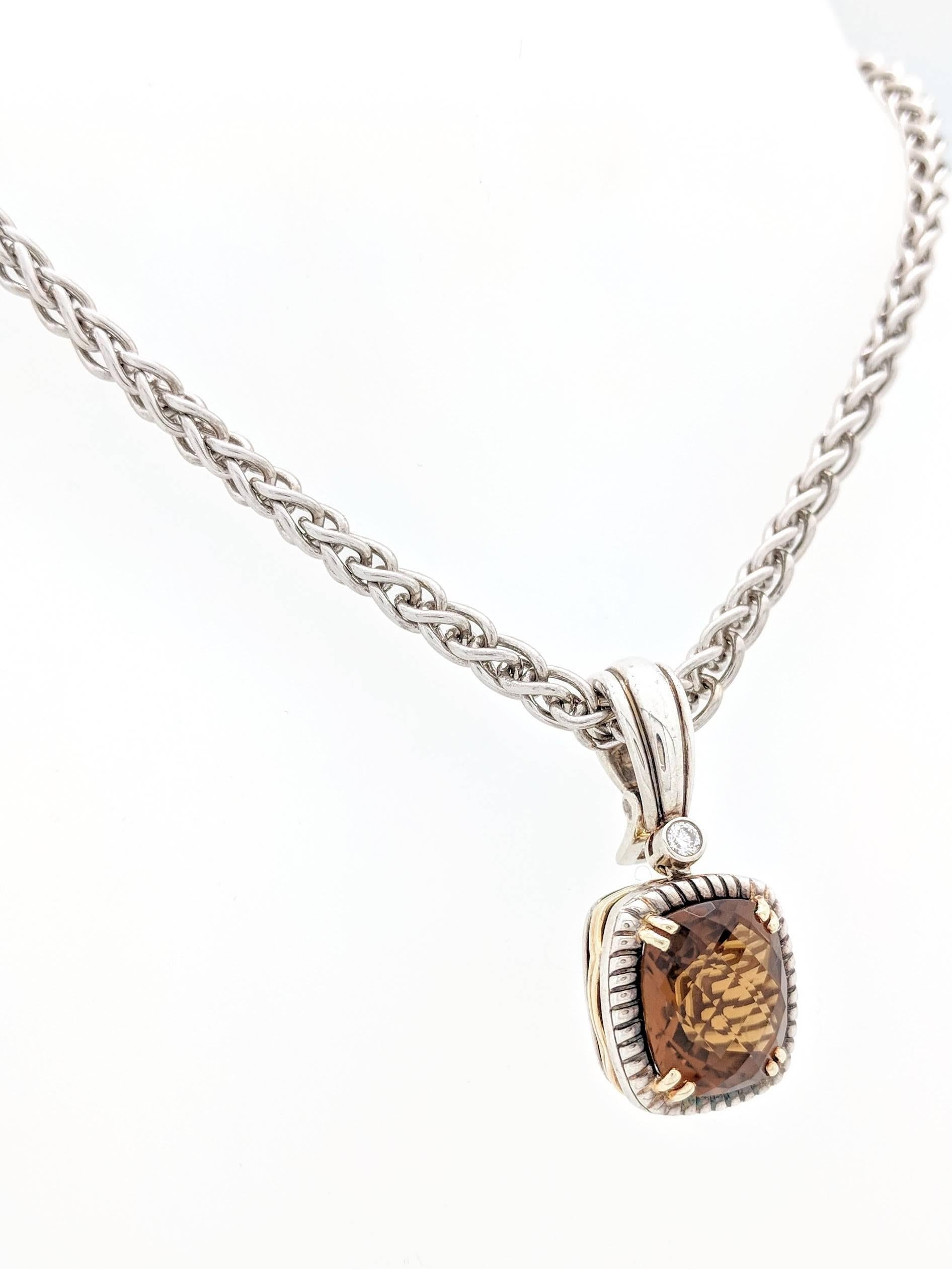 Contemporary Charles Krypell 925 and 14 Karat Gold Citrine and Diamond Pendant Necklace For Sale