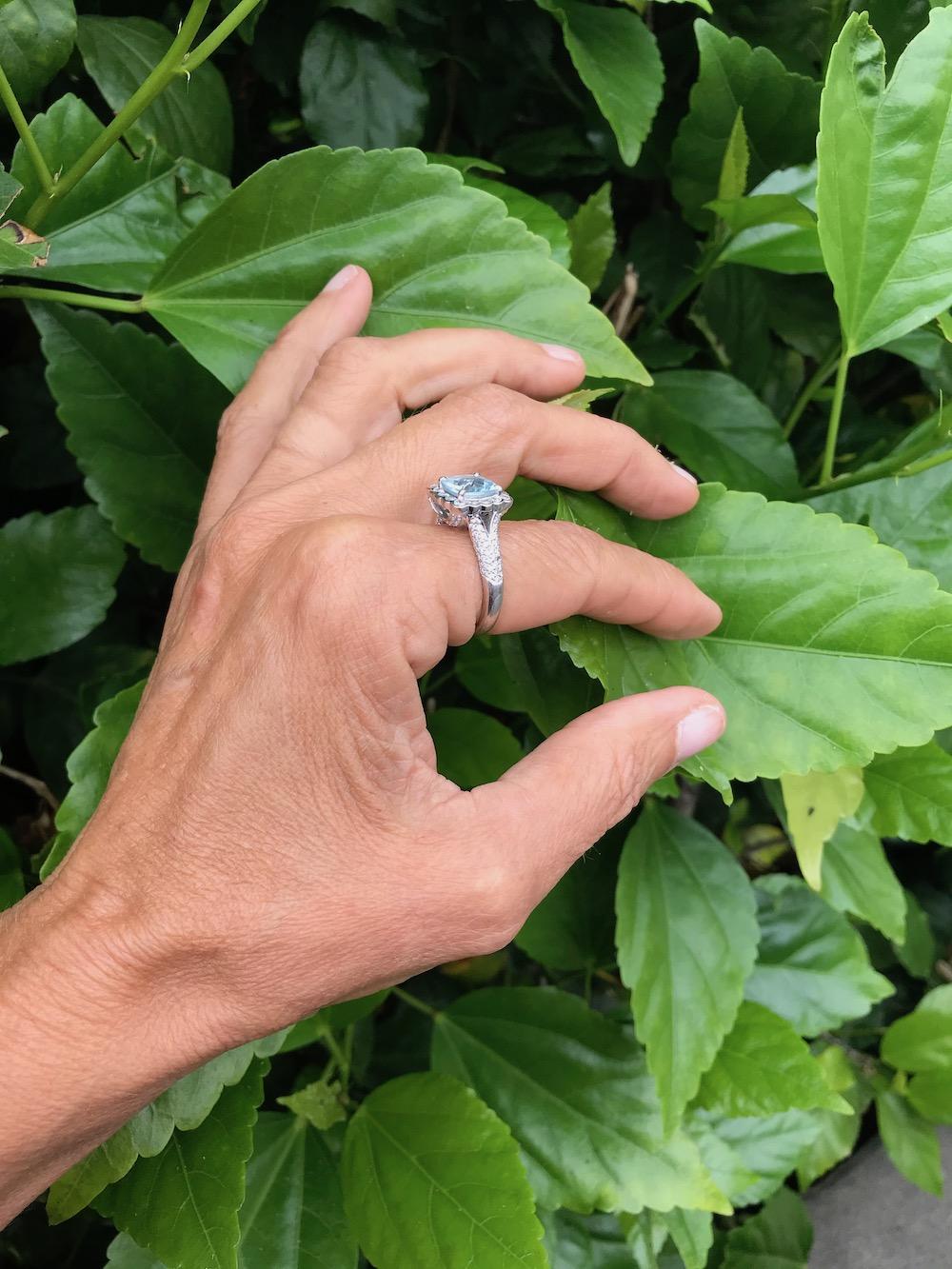 Cushion Cut Charles Krypell Aquamarine and Diamond Halo Ring 18 Karat 4.05 Carat