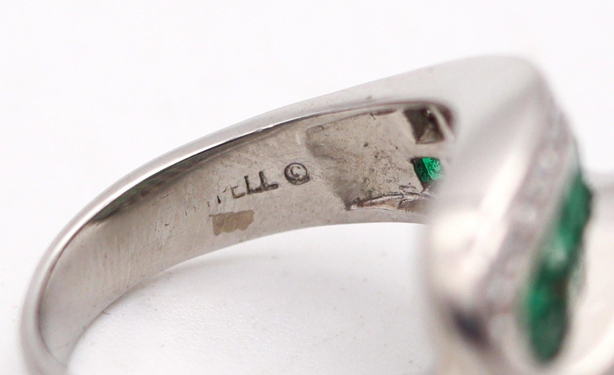 Women's CHARLES KRYPELL Cocktail Ring In Platinum With 3.60 Ctw In Diamonds & Emeralds For Sale
