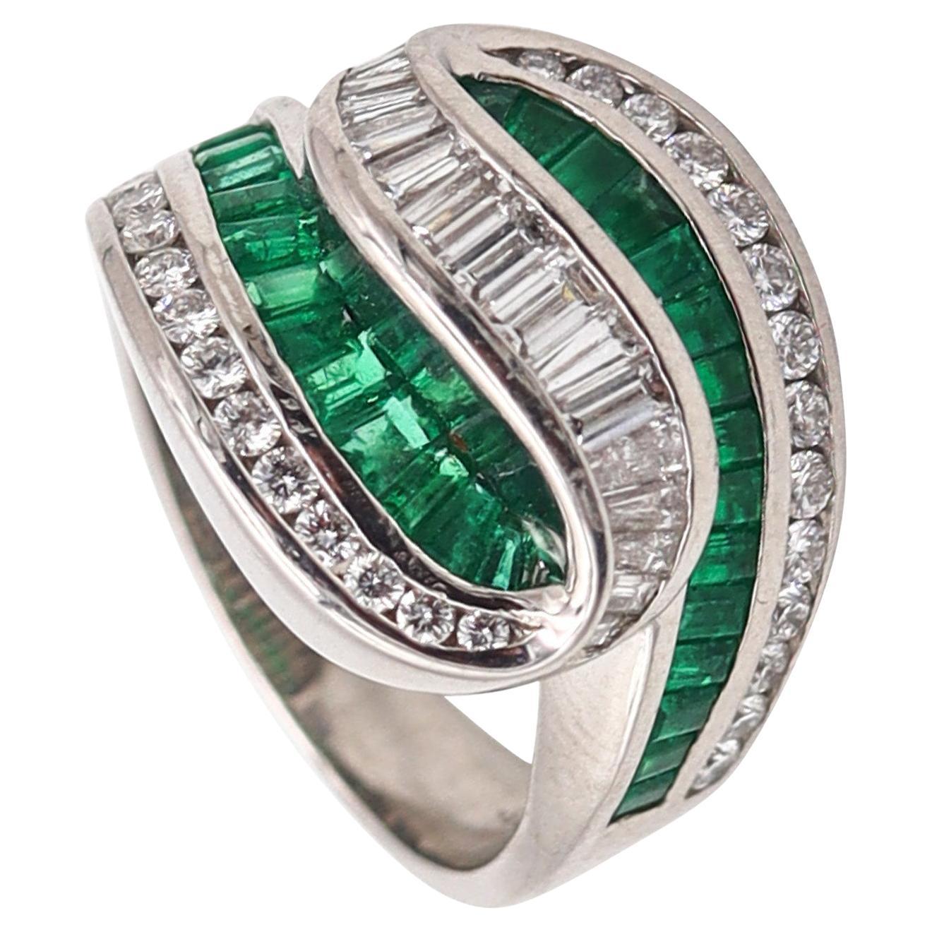 CHARLES KRYPELL Cocktail Ring In Platinum With 3.60 Ctw In Diamonds & Emeralds