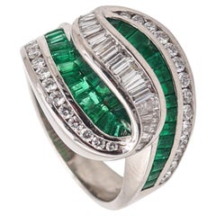 CHARLES KRYPELL Cocktail Ring In Platinum With 3.60 Ctw In Diamonds & Emeralds