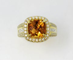 Charles Krypell Bague en or 18 carats avec damier coussin en citrine et halo de diamants