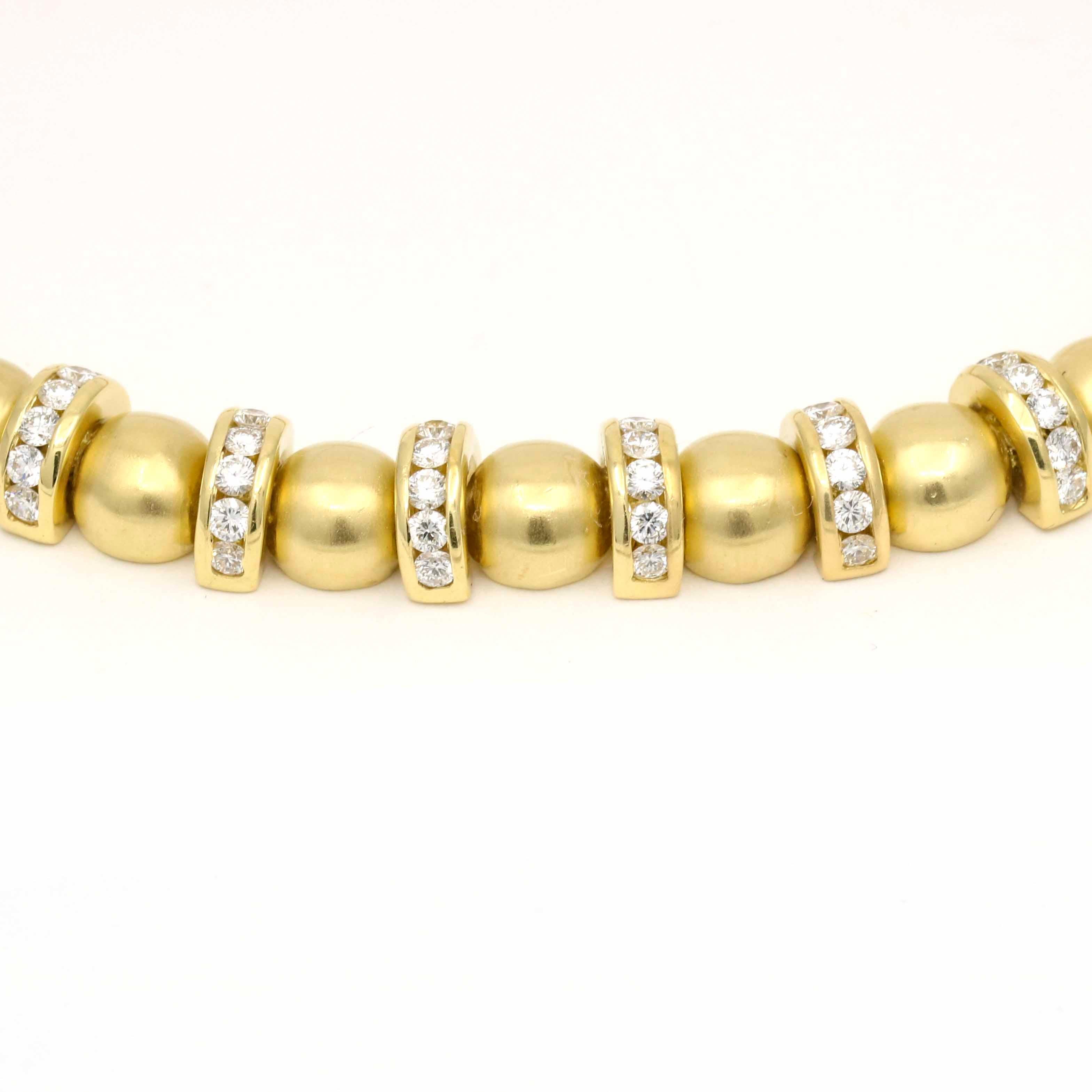 Round Cut Charles Krypell Diamond 18k Yellow Gold Bead Choker Necklace, '13.50 Cttw'