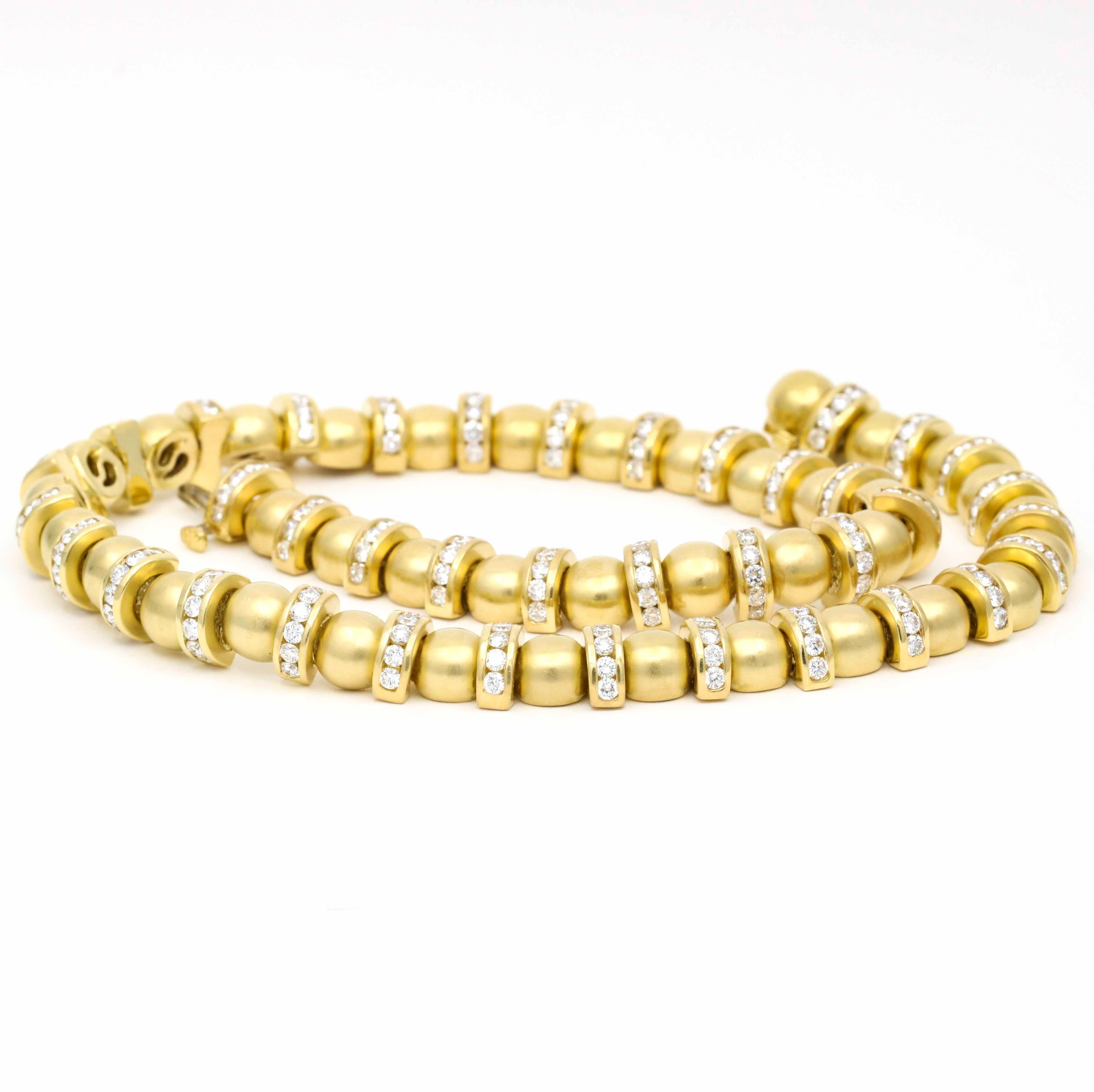 Charles Krypell Diamond 18k Yellow Gold Bead Choker Necklace, '13.50 Cttw' 1