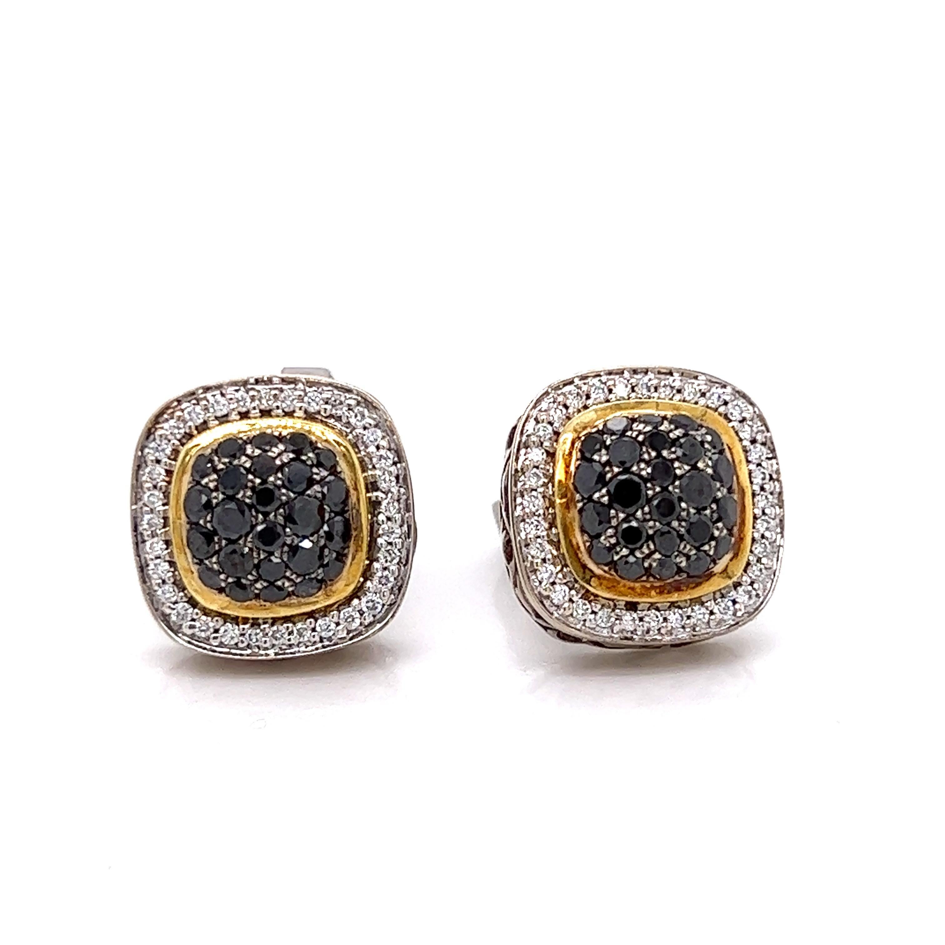 Contemporary Charles Krypell Diamond and Black Sapphire in Silver and 18 Kt Earrings