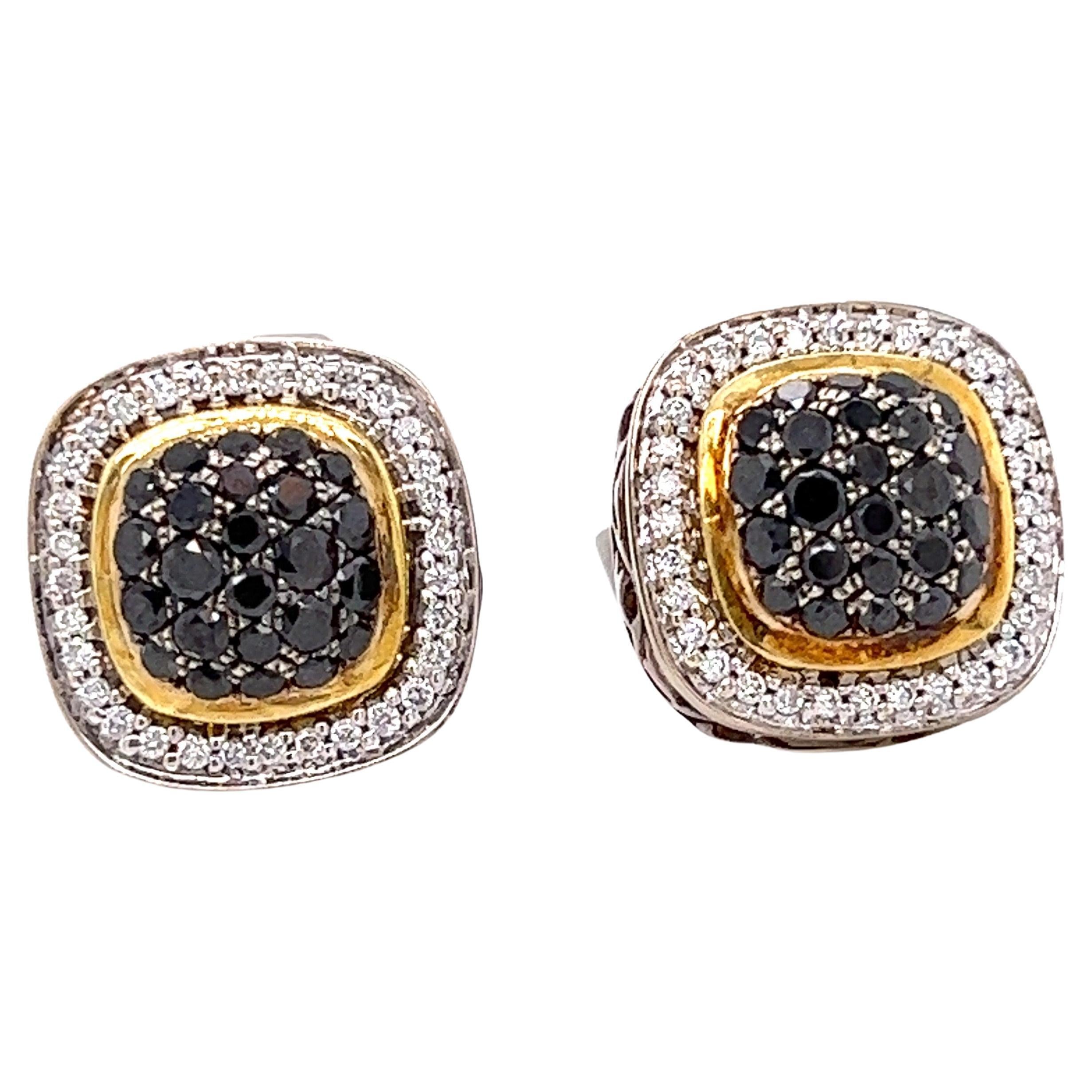 Charles Krypell Diamond and Black Sapphire in Silver and 18 Kt Earrings