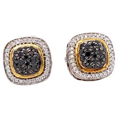 Charles Krypell Diamond and Black Sapphire in Silver and 18 Kt Earrings