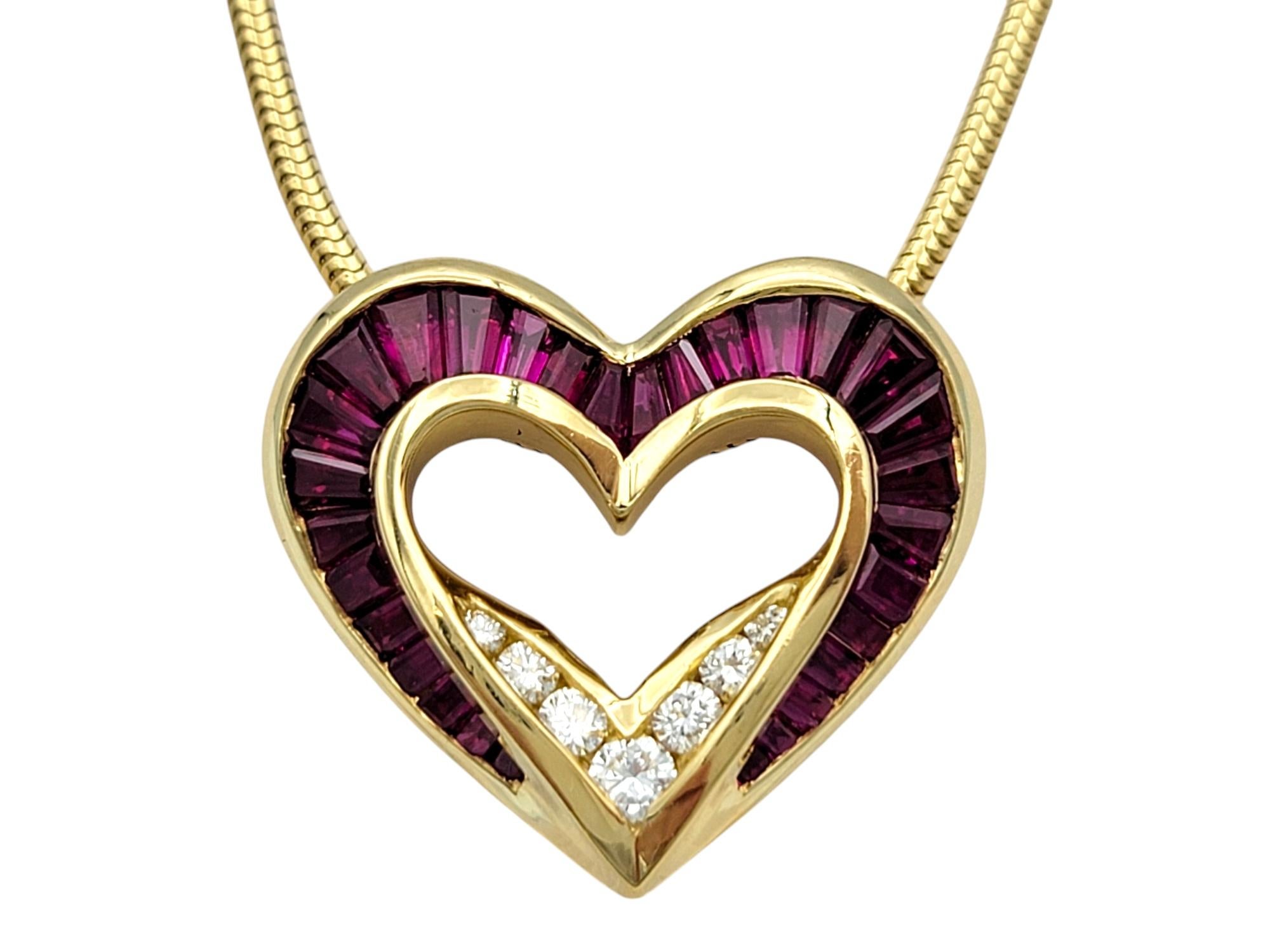 Indulge in the romantic elegance of this Charles Krypell heart pendant necklace, a stunning creation that radiates timeless beauty and passion. Set in 18 karat yellow gold, the open heart-shaped pendant is adorned with a breathtaking row of