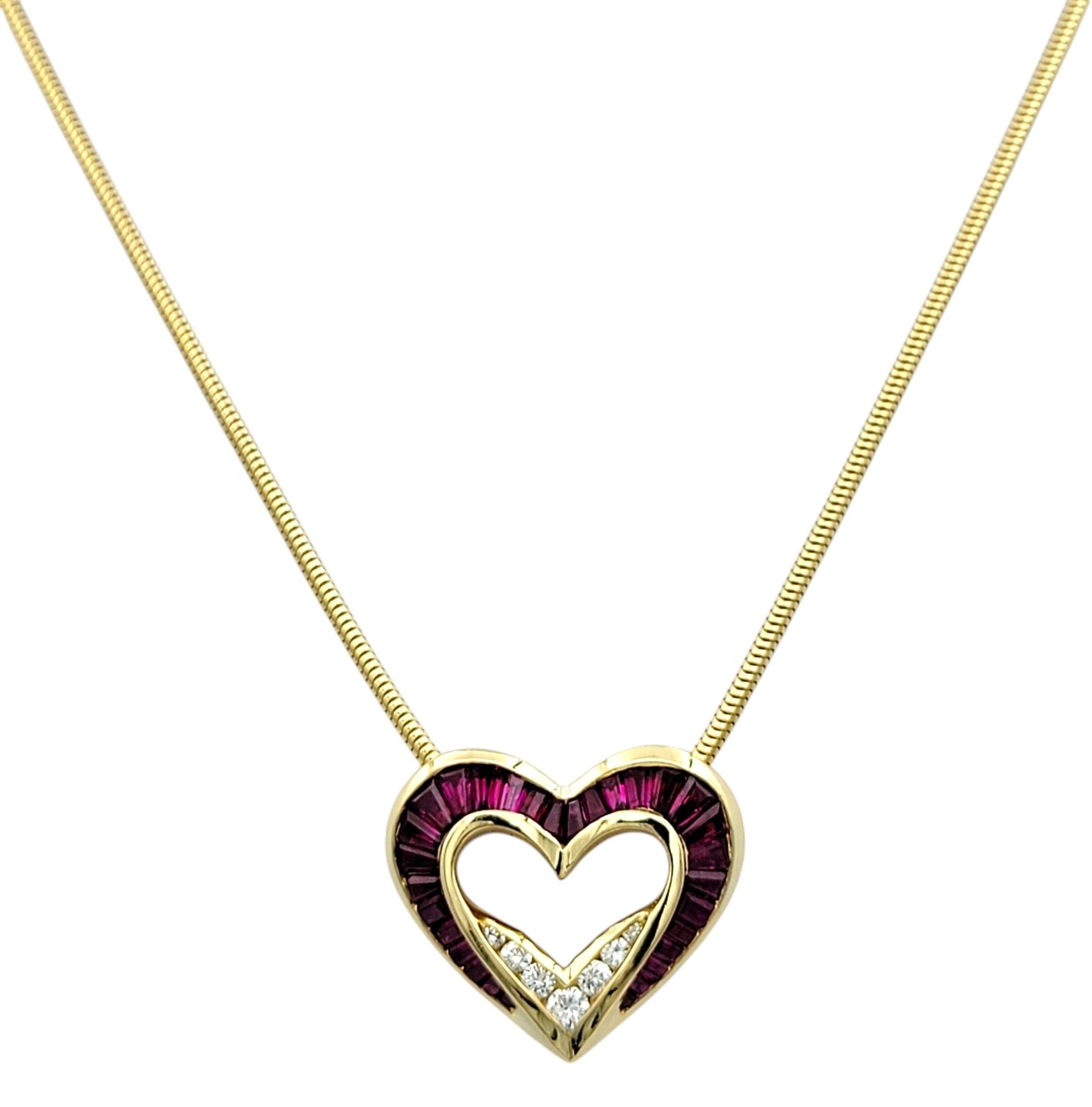 Contemporary Charles Krypell Diamond and Ruby Heart Pendant Necklace in 18 Karat Yellow Gold