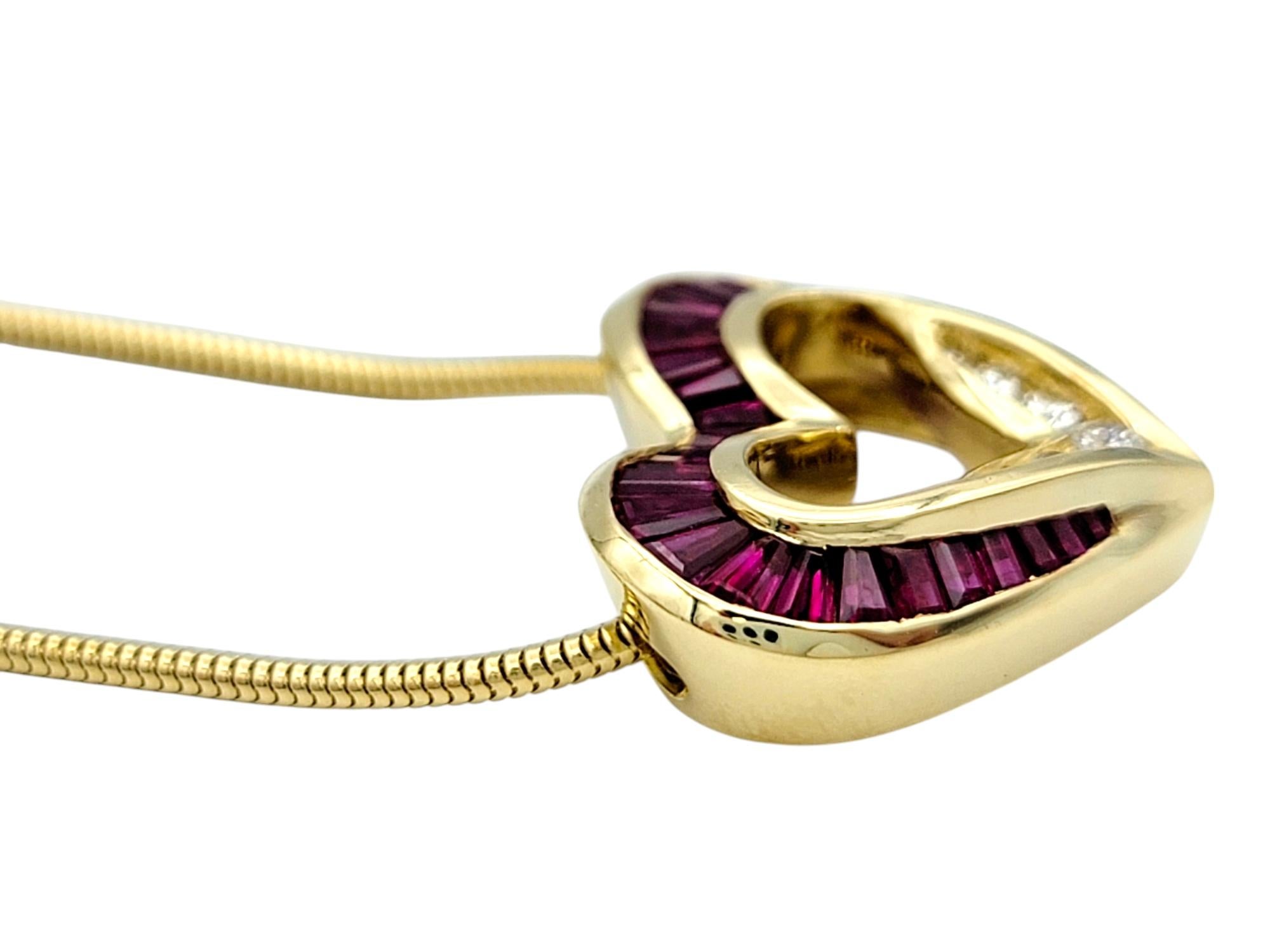 Charles Krypell Diamond and Ruby Heart Pendant Necklace in 18 Karat Yellow Gold In Good Condition In Scottsdale, AZ