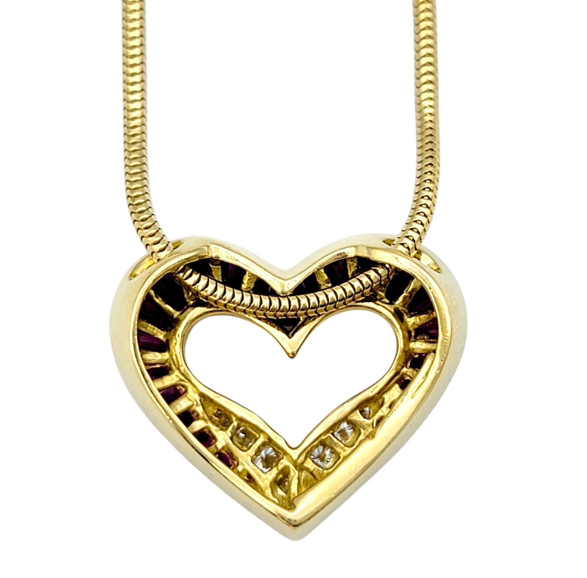 Women's Charles Krypell Diamond and Ruby Heart Pendant Necklace in 18 Karat Yellow Gold