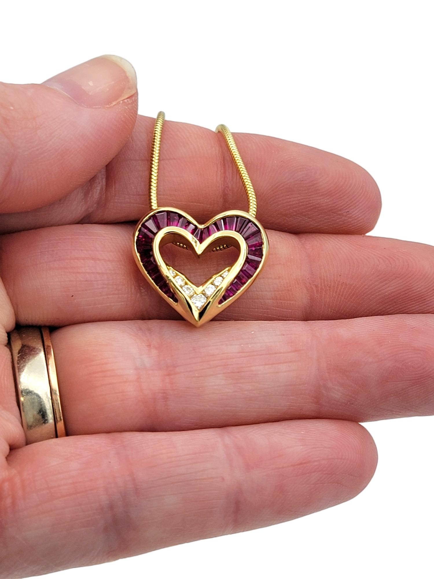 Charles Krypell Diamond and Ruby Heart Pendant Necklace in 18 Karat Yellow Gold 3