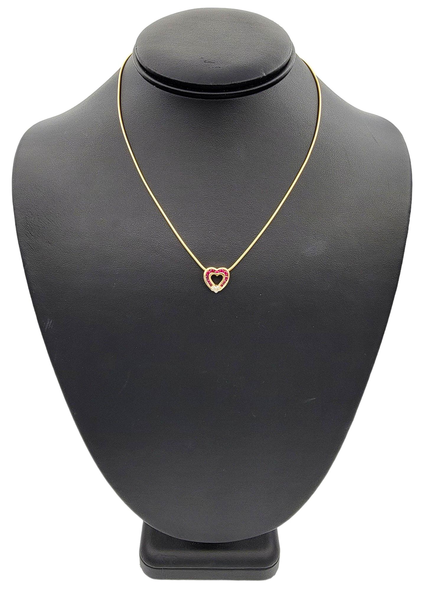 Charles Krypell Diamond and Ruby Open Heart Necklace Set in 18 Karat Yellow Gold 5