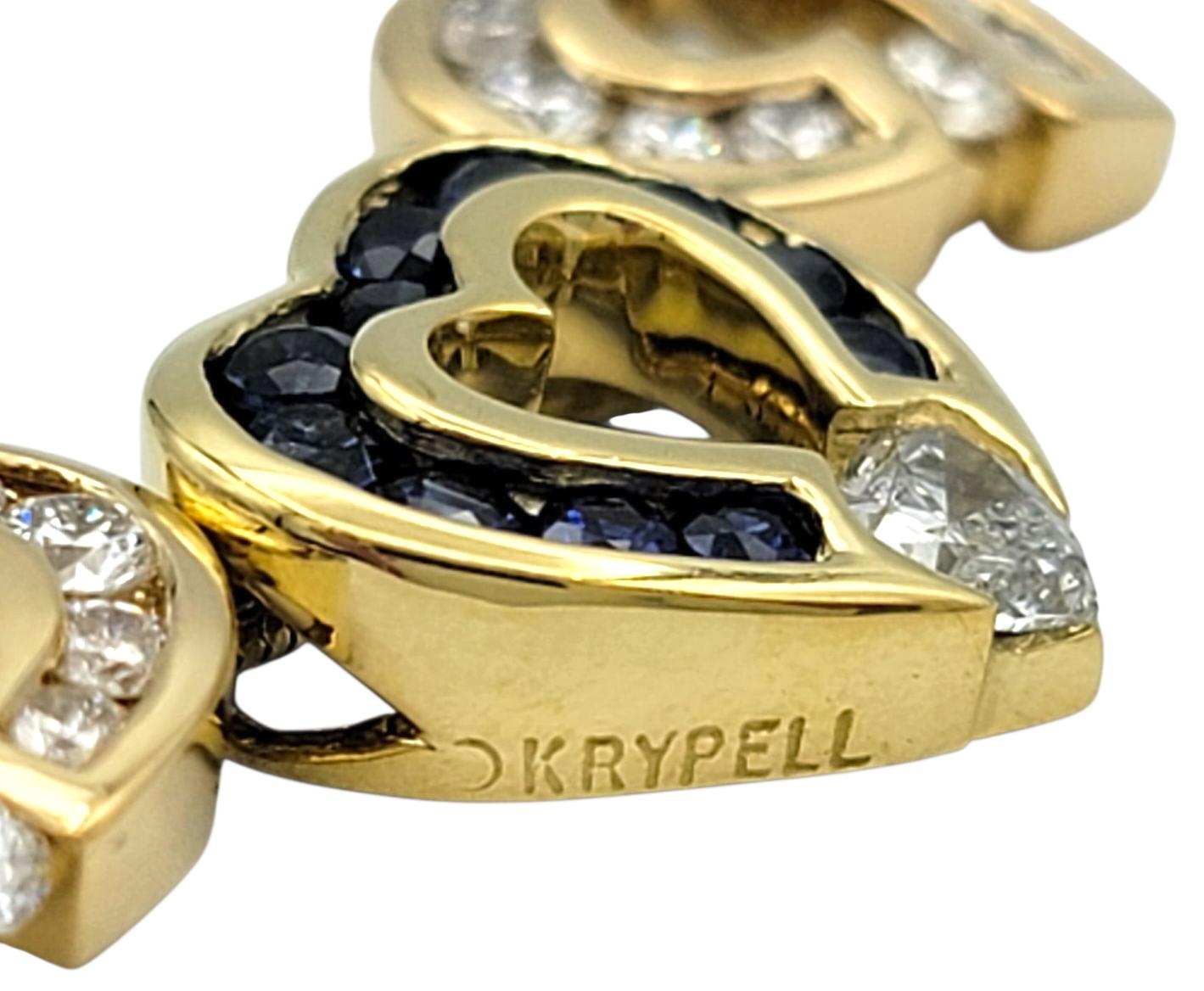 Charles Krypell - Collier triple cœur en or 18 carats avec diamants et saphir bleu en vente 1