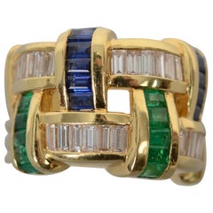 Charles Krypell Diamond, Emerald and Sapphire Band Ring