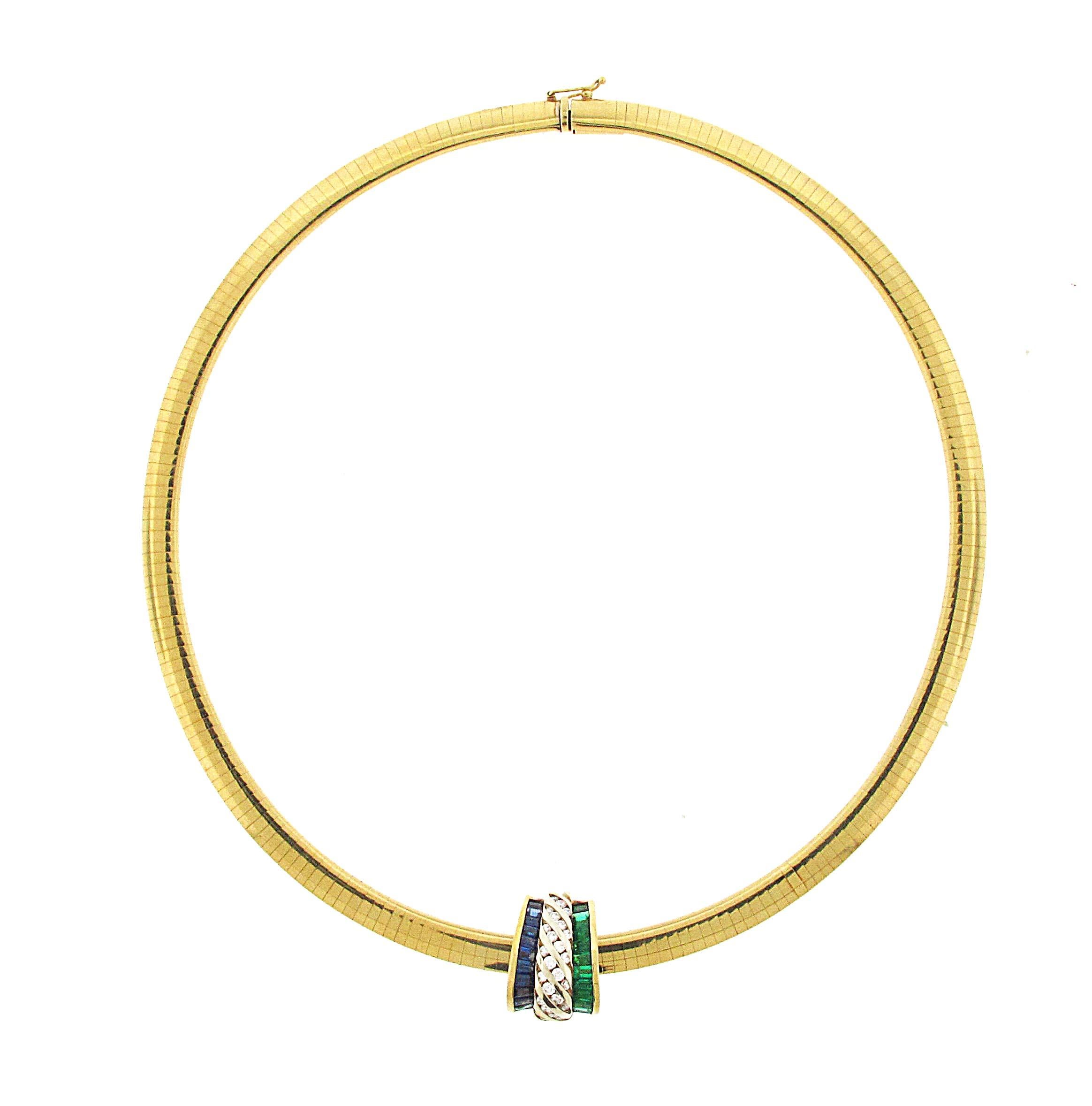 Women's Charles Krypell Diamond, Emerald and Sapphire Slide Pendant Necklace 18 Karat YG