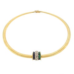 Charles Krypell Diamond, Emerald and Sapphire Slide Pendant Necklace 18 Karat YG