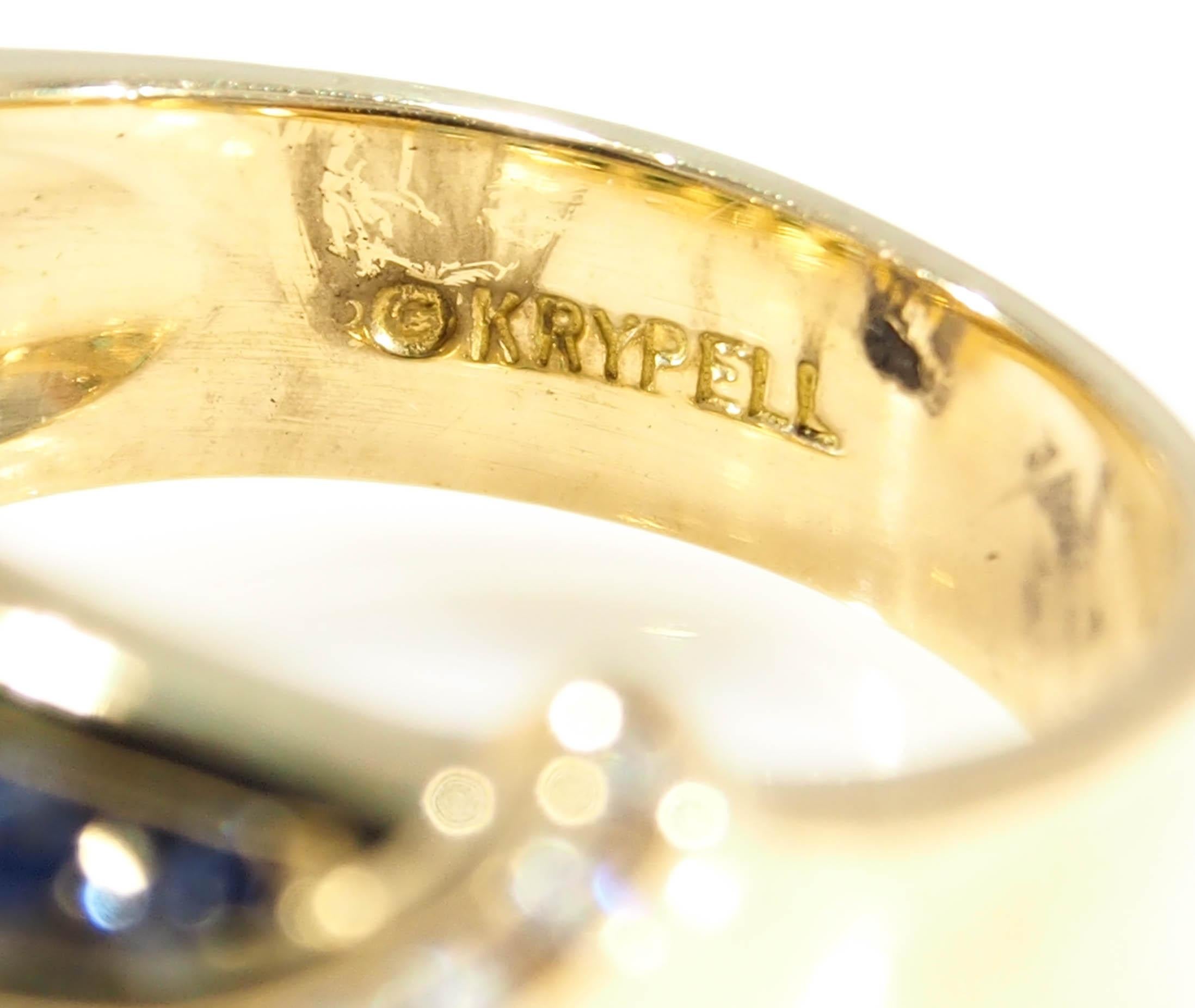 Charles Krypell Diamond Emerald Sapphire Ring Yellow Gold 18 Karat 1