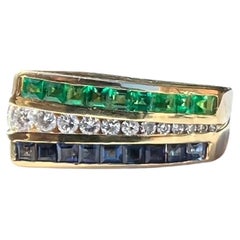 Charles Krypell Diamond Sapphire and Emerald Ring