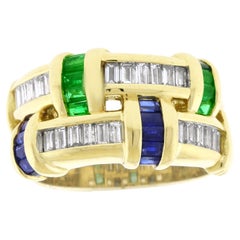 Charles Krypell Diamond, Sapphire and Emerald Ring