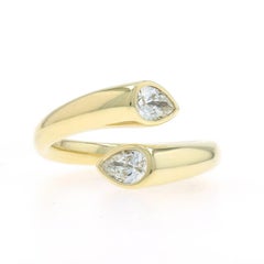 Charles Krypell Diamond Two-Stone Bypass Ring Yellow Gold 18k Pear .67ctw Bezel